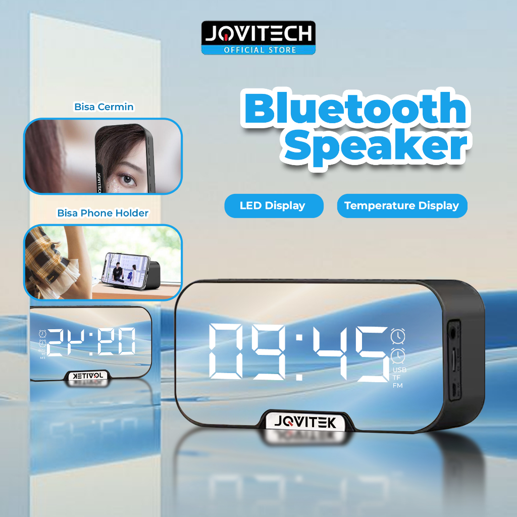 Jovitech Speaker Bluetooth Cermin Alarm LED Display Ultra Bass Multifungsi  iOS Android - S10