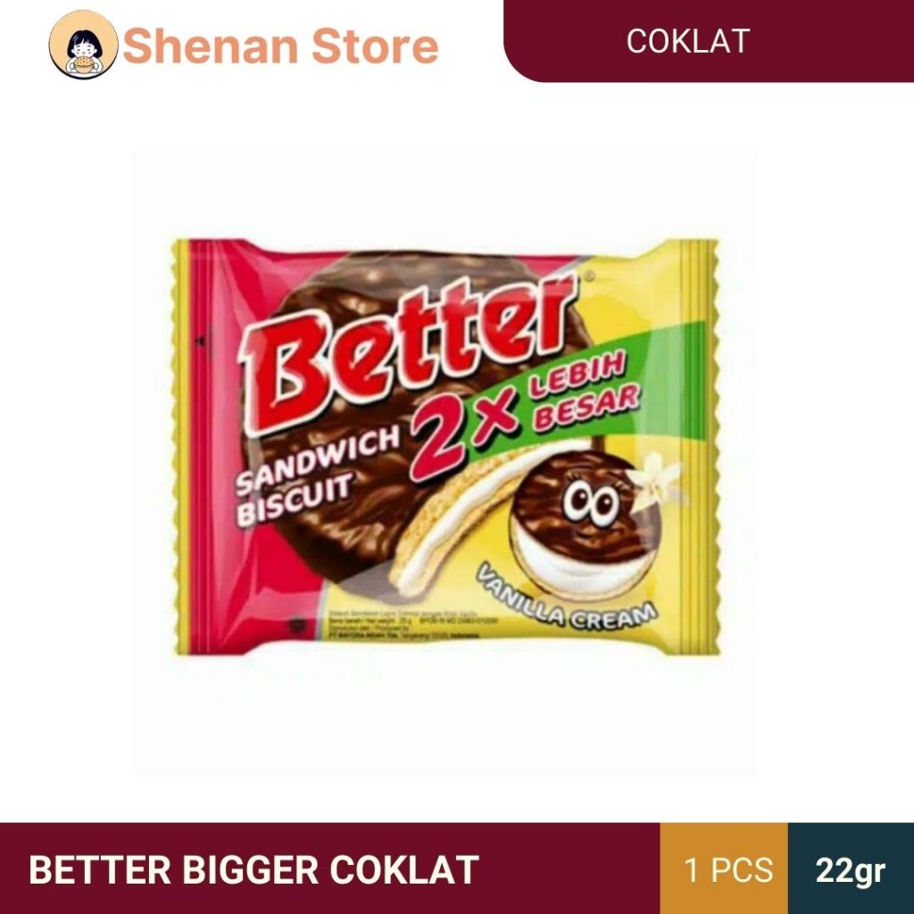 

BETTER BIGGER COKLAT ECERAN BIJIAN PCS BISKUIT BALUT COKLAT CEMILAN MAKANAN RINGAN