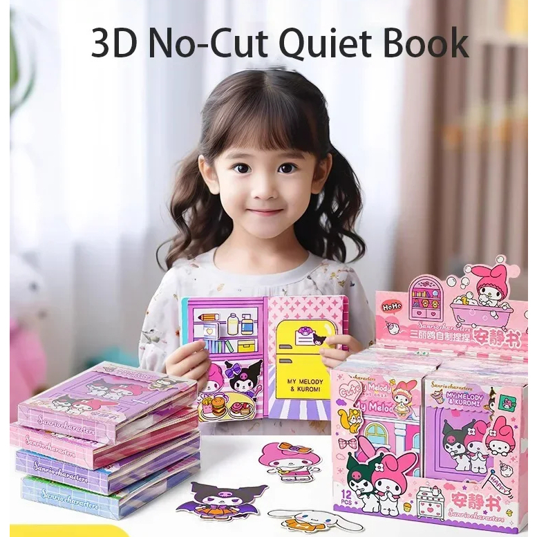 DIY QUIET BOOK SANRIO (Stereoscopic Script Kuromi Paper Doll House Cinnamoroll Mainan Viral Anak Poc