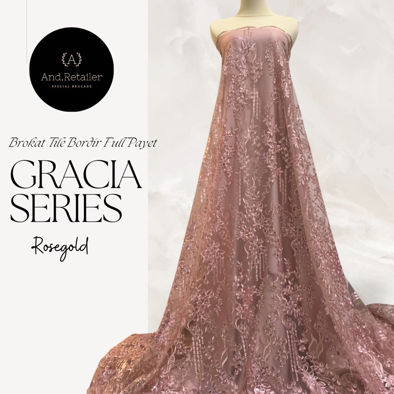 KODE E42J Bahan kain Brukat Tile Payet Sequin Gracia Warna Rosegold