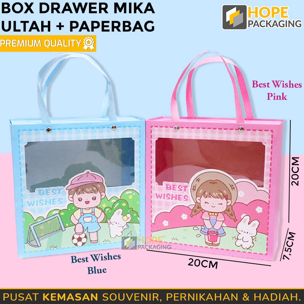 

PAKET INSTAN Paper Box Drawer Mika Paper Bag Tas Souvenir Ulang Tahun Anak Box Mika Size 2x2x75cm