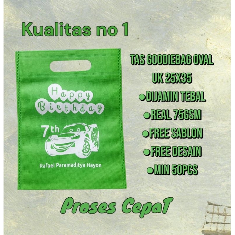 

Oval 25x35 Tas Goodiebag spunbond real 75gsm free desain freesablon 1sisi 1warna