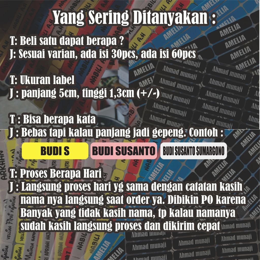 

Ay00! [BB001] Sticker Nama Label Printing Isi 60 Pcs Untuk di Kain / Kaos Sablon Setrika Gratis 48