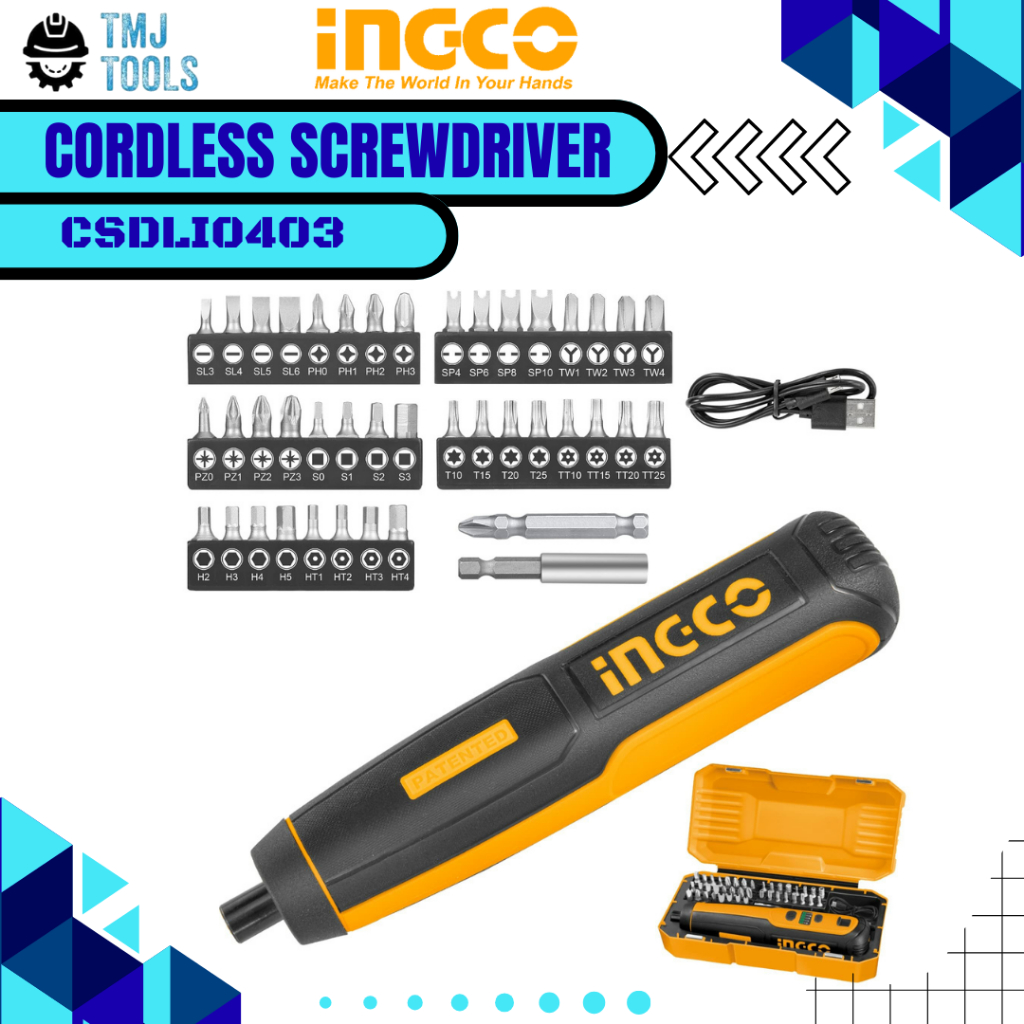 INGCO Cordless Screwdriver Mesin Bor Obeng CSDLI0403 4V Sekrup Baterai Cas Mini Elektrik Charge Elec