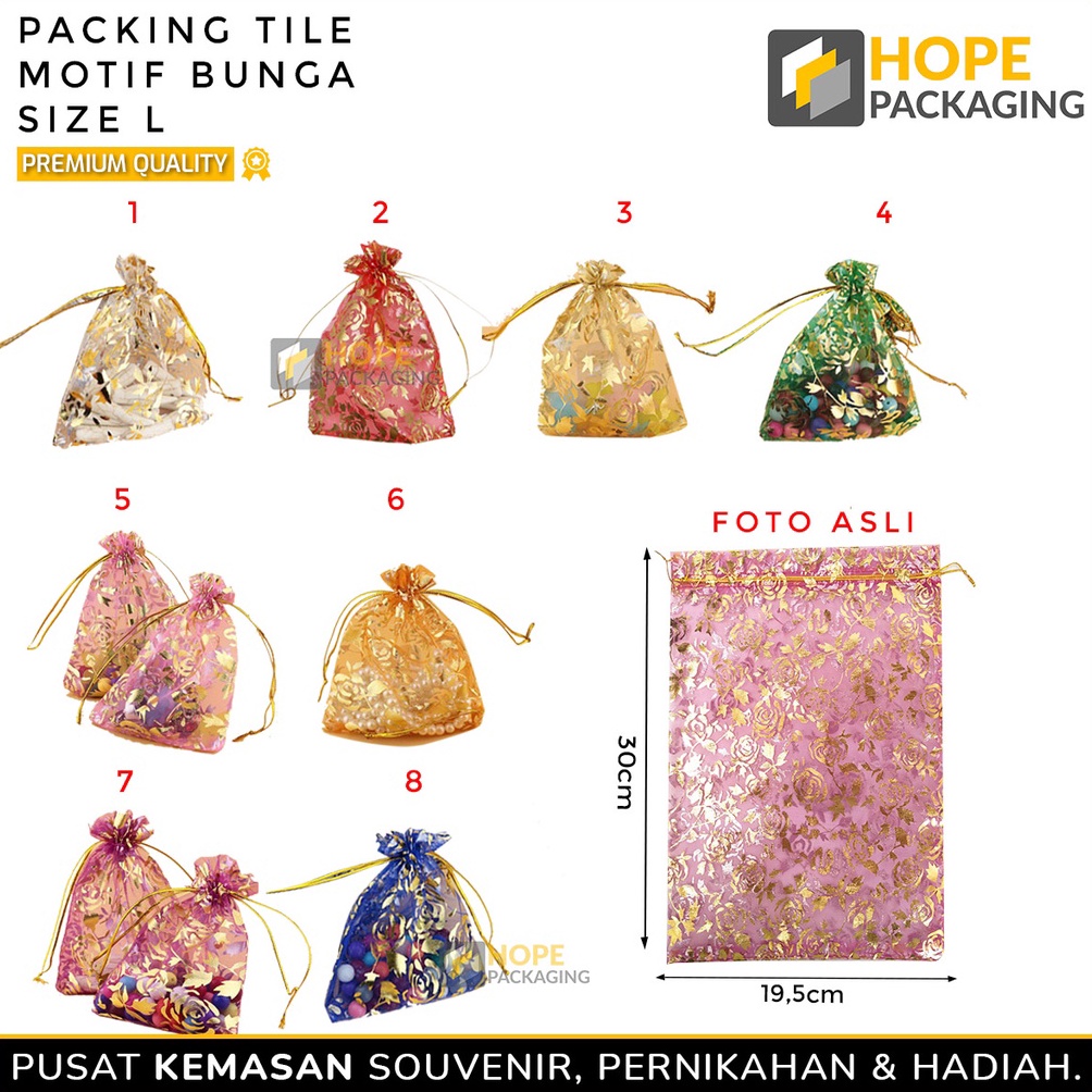 MURAH Harga  5 pcs Packing Kain Tile Serut UK L Motif Bunga Buat Toples Kue Bungkus Souvenir