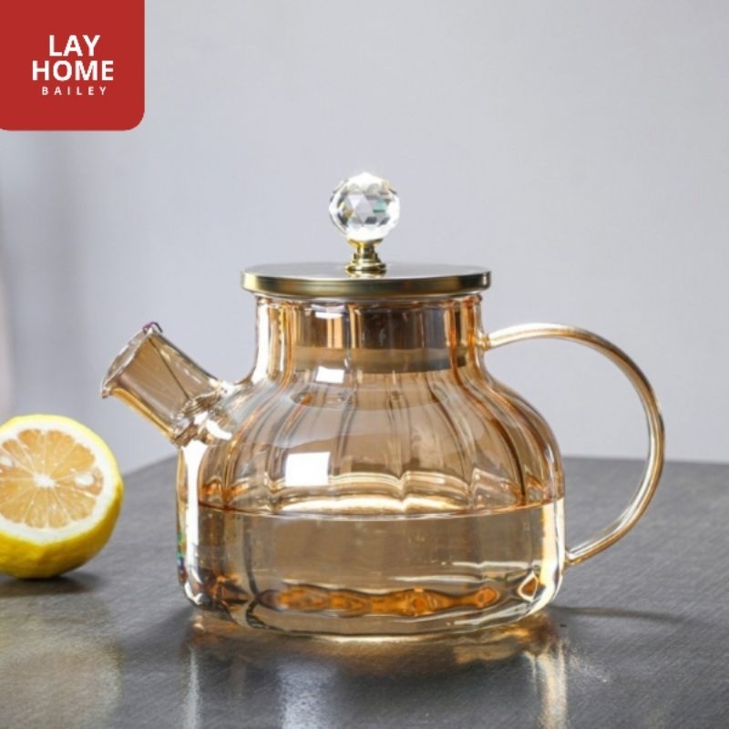 TEKO TEH KACA DENGAN SARINGAN REMPAH TAHAN PANAS DAN API KOMPOR TEAPOT INFUSER PITCHER ESTETIK