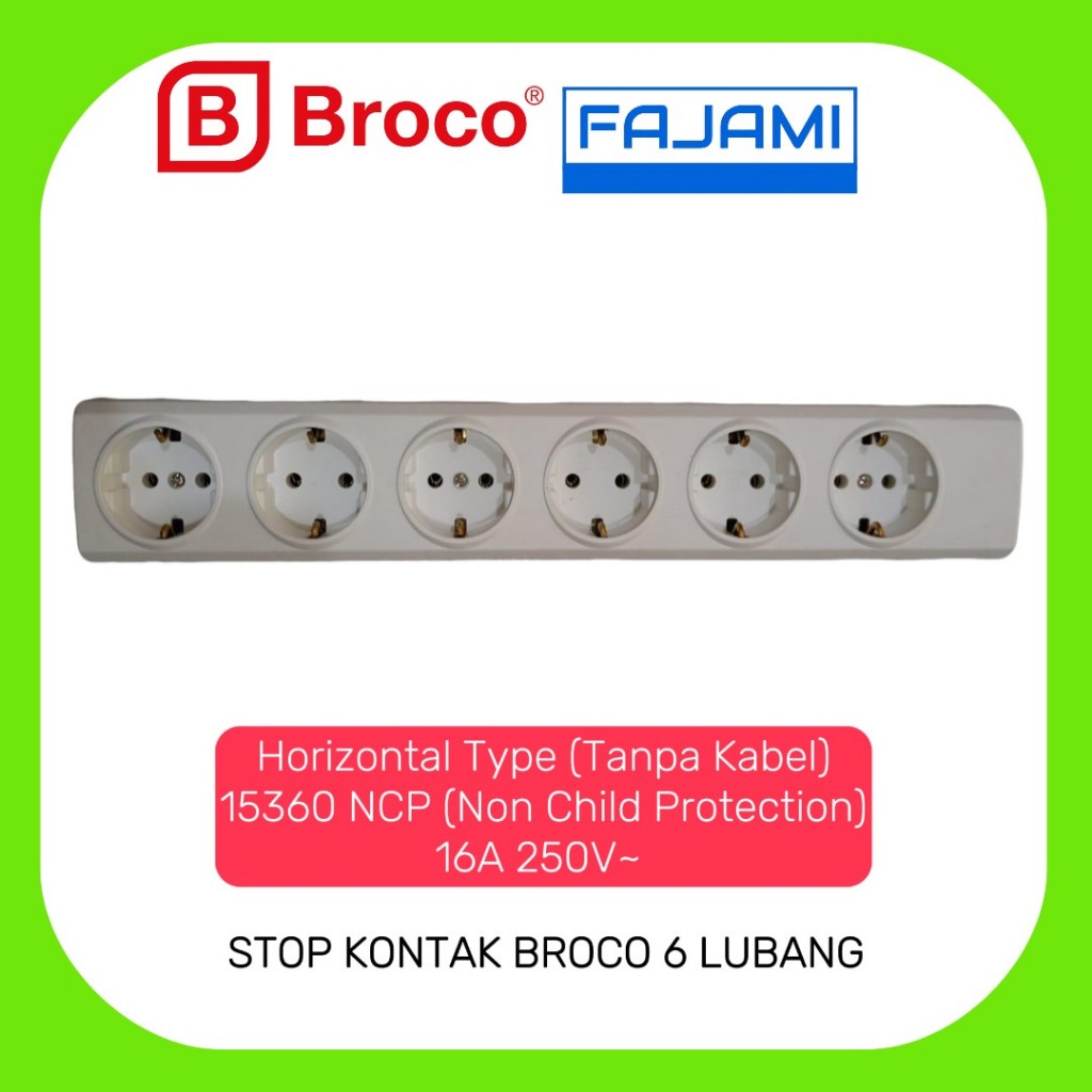 STOP KONTAK BROCO 6 LUBANG NCP 15360 /TERMINAL COLOKAN KUNINGAN SNI/COLOKAN LISTRIK BROCO - 6 LUBANG