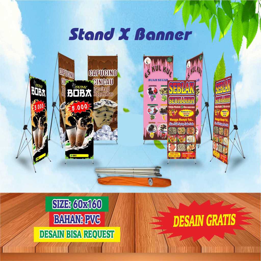 Stand Banner Jualan Warung Aneka Minuman Seblak Warkop Jajanan Uk 60x160 Bisa Request Desain Custom