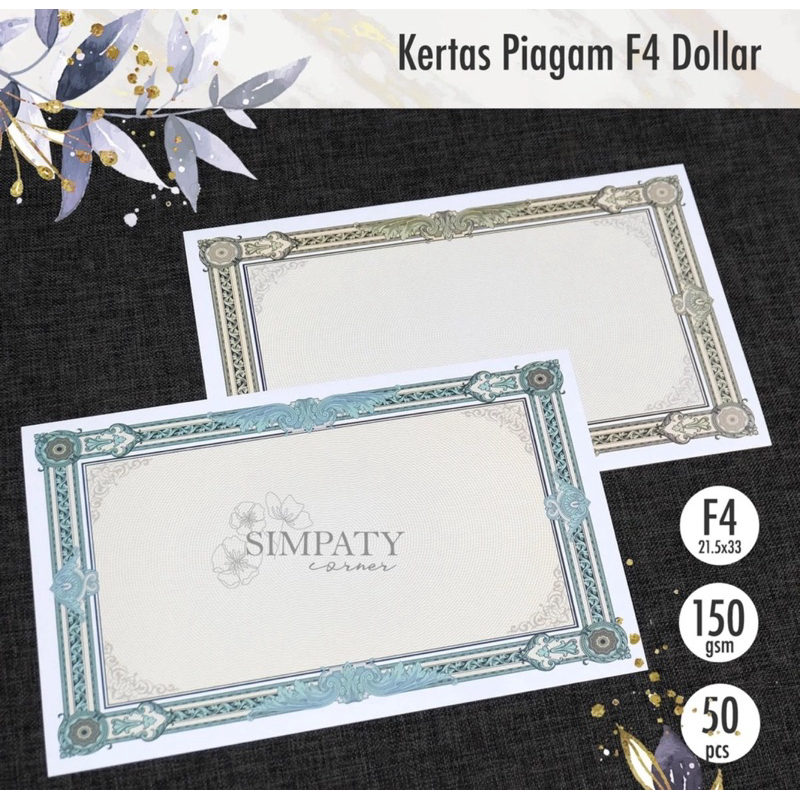 

Blanko / kertas piagam / sertifikat folio F4 Simpaty high quality tipe Dollar
