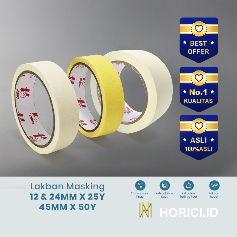 

Isolasi Kertas HORICI Masking tape 24mm*25Y perekat kualitas bagus lebih tebal warna