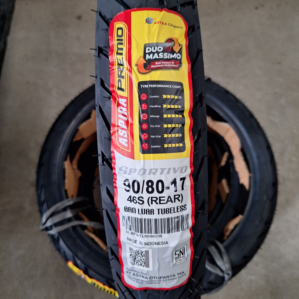 Ban Belakang Aspira Premio Sportivo 90/80-17 ring 17 Tubeless untuk blade, sonic, revo