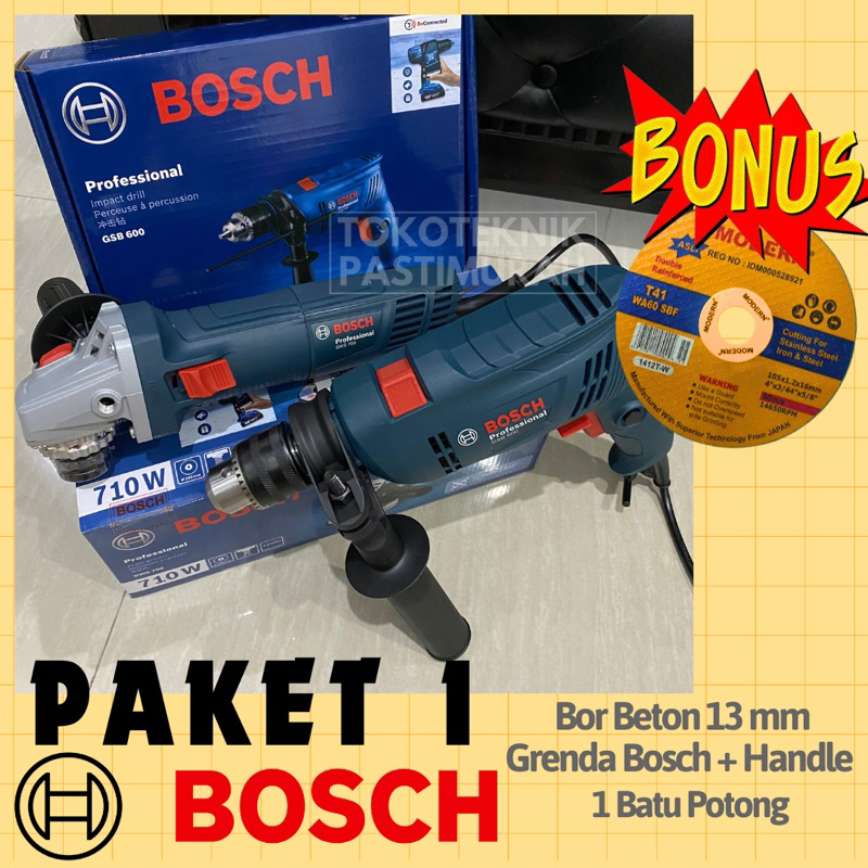 PAKET BOSCH Grenda Bor Gurinda Grinda Tangan GWS 700 GWS700 Bor Besi Kayu 10mm 13mm GSB600 GSB 600 G