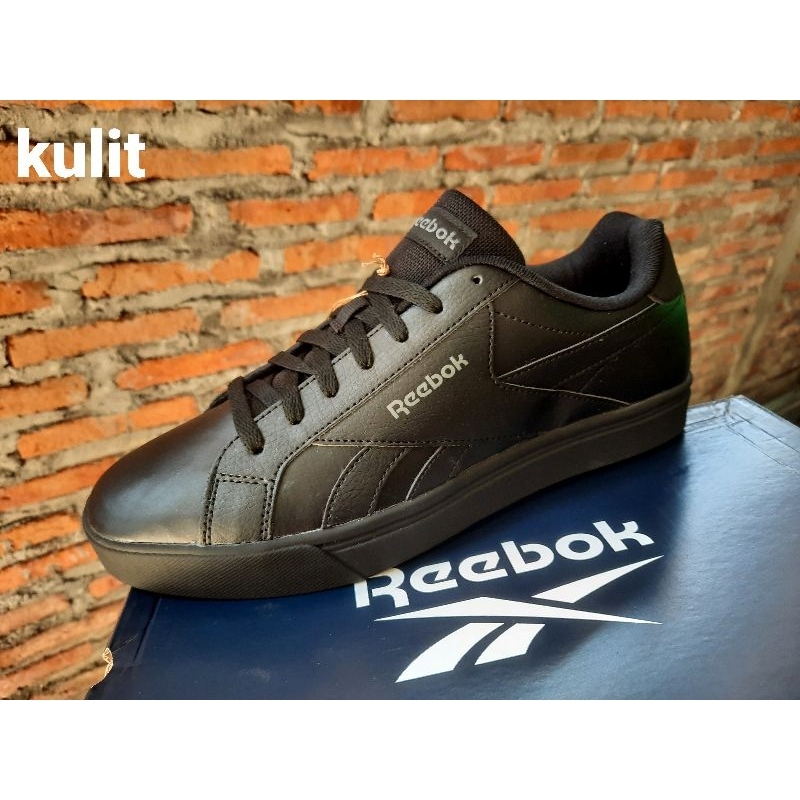 sepatu sekolah hitam polos reebok classic full black original