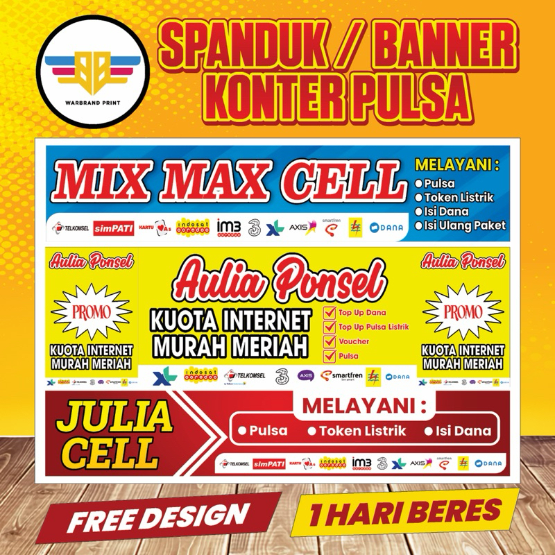 SPANDUK BANNER KONTER PULSA/JUAL PULSA TERMURAH - FREE DESIGN BERKUALITAS