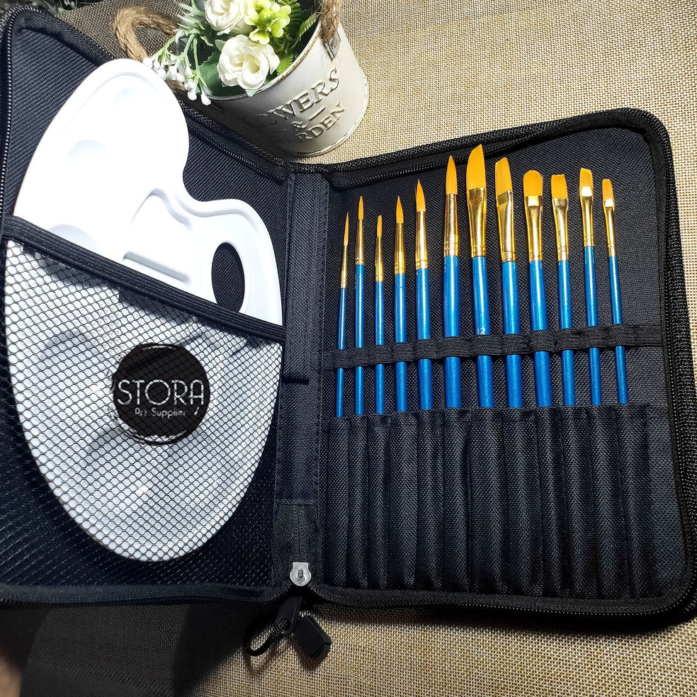 

KODE X67C Joyko Kuas Lukis Set 12 Palette Travel Bag Art Brush Set BRS7 Set Alat Lukis