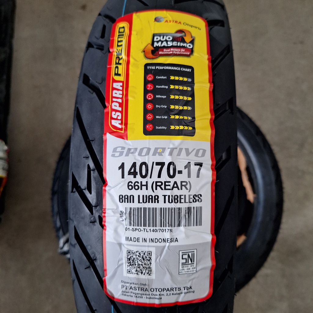 Ban Belakang Aspira Premio Sportivo 140/70-17 ring 17 Tubeless untuk Motor Sport