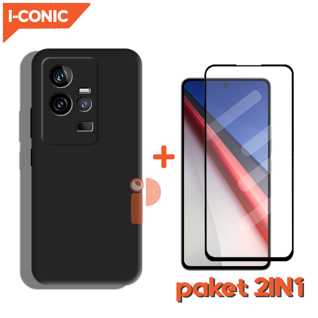 Case Black Matte IQOO 11 5G New Casing + Tempered Glass Layar