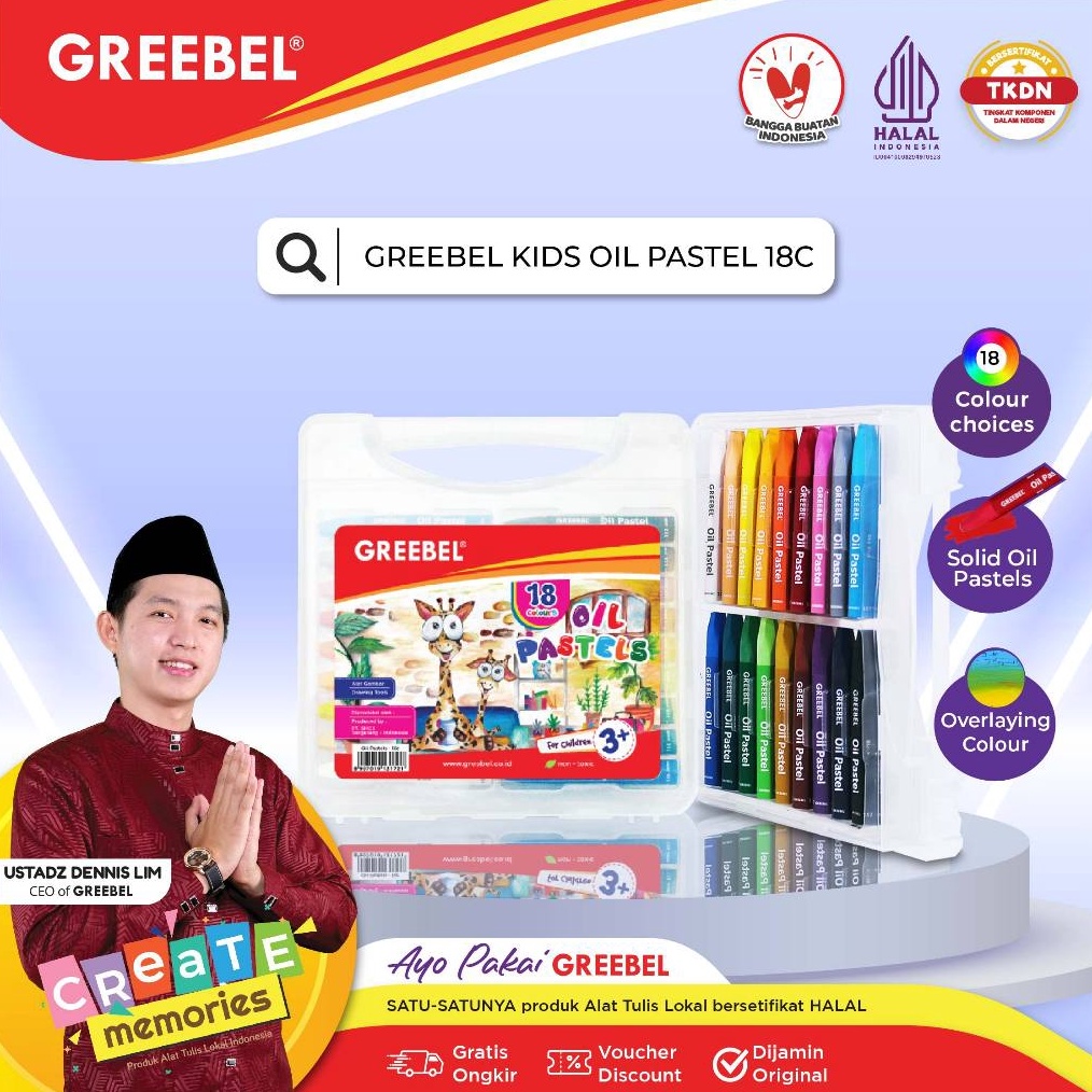 

KODE P16L GREEBEL Crayon Krayon Kids Oil Pastel 18 Warna 18C tdk berdebu cerah utk anak sekolah art tdk beracun