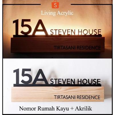 Papan Nomor Rumah Kayu Dan Akrilik LED Nomer Rumah Kayu Pinus Nyala Ukuran 50cm