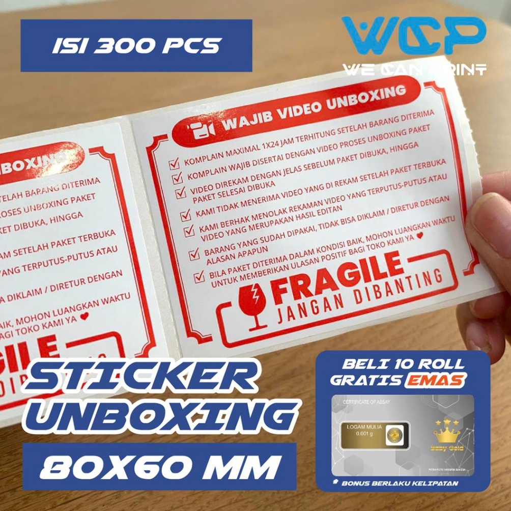 

KODE W62B Label Sticker FRAGILE 8x6 Wajib Video Unboxing Stiker Jangan Dibanting 8 x 6 mm