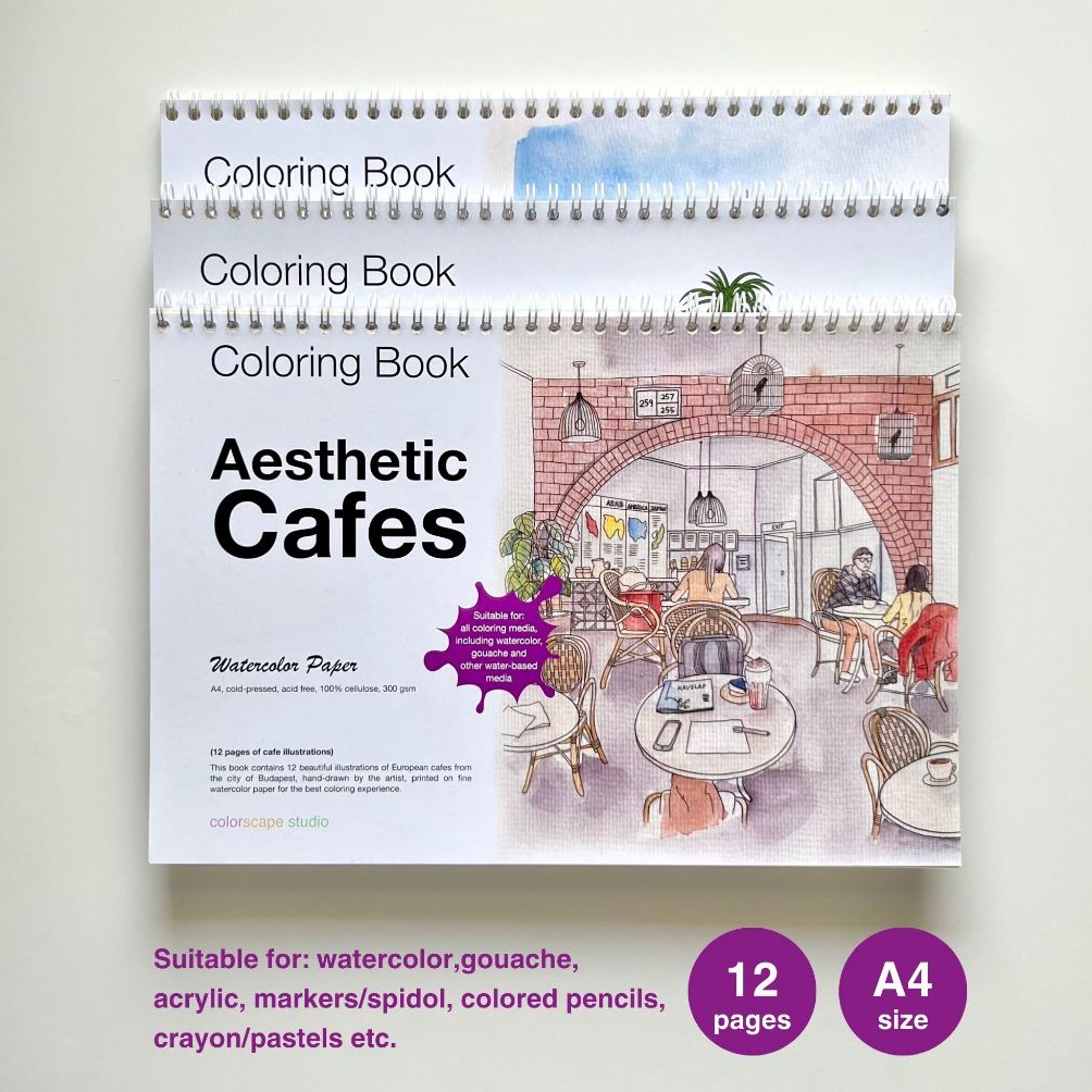 

KODE A44O Colorscape Watercolor Mixed Media Coloring Book Aesthetic Cafes Buku Mewarnai Dewasa