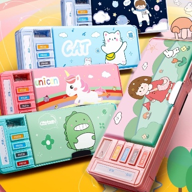 

KODE Q73N Kotak Pensil Alat Tulis Kotak Pensil Pola Kartun Rautan Kapasitas Tempat Pensil Dua Lapis Bahan Plastik Multifungsi