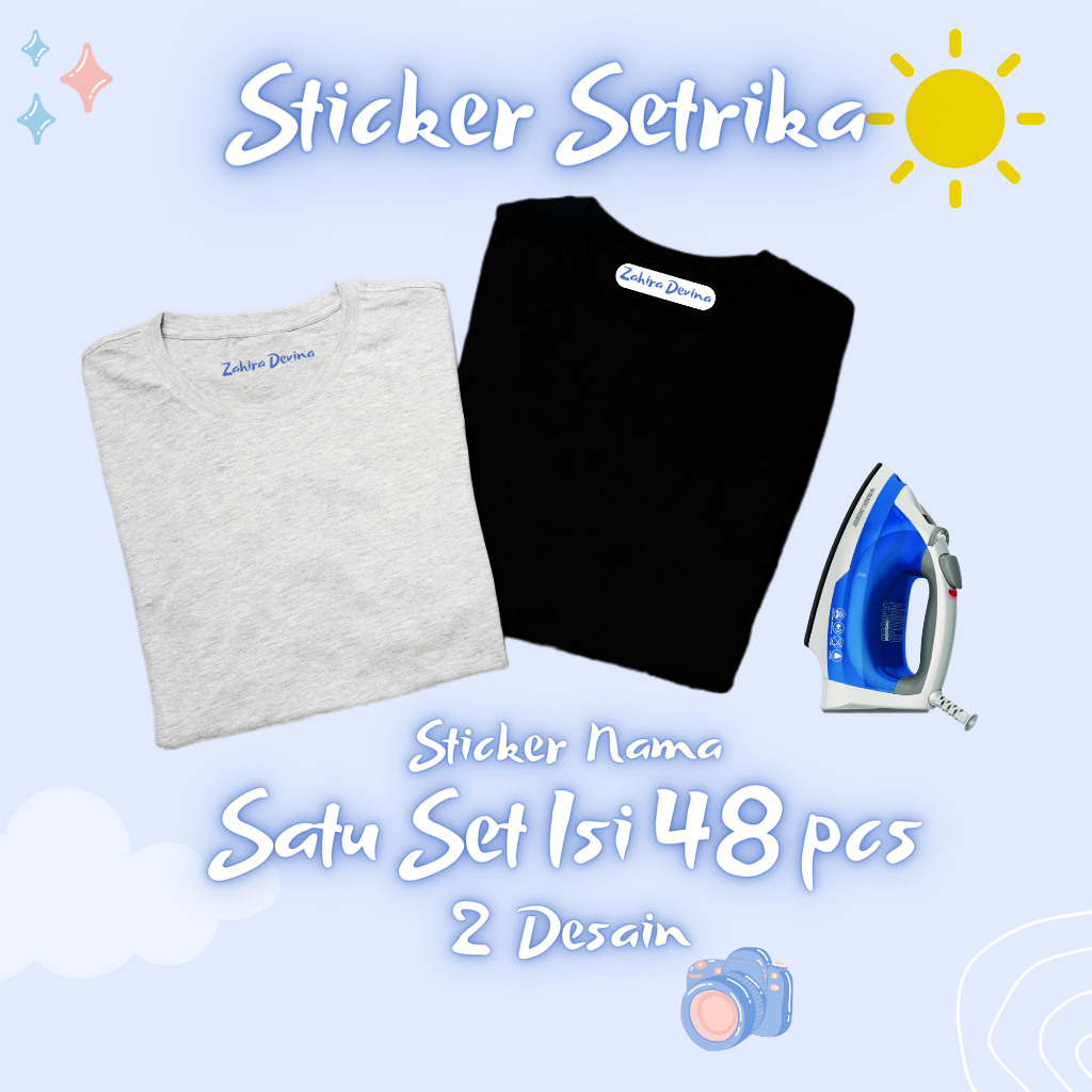 

Stiker kain kaos baju setrika Label nama sablon dua desain dapet 48 pcs