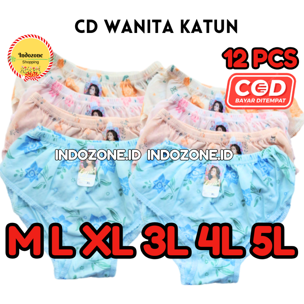 ISI 12 PCS Celana Dalam Wanita Katun CD Jumbo CD WANITA CANTIK MOTIF BUNGA