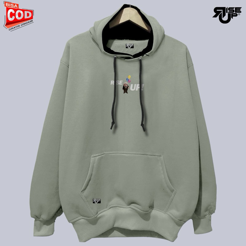 Hoodie List Rise UP Balon Pria Wanita Brand Distro Bandung Warna sage Murah Authentic Terbaru