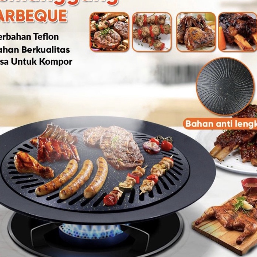 KI3 Panggangan Bulat BBQ Ultra Grill Pan 32cm  Alat Pemanggang Daging  Panggangan Indor Kompor Ala K