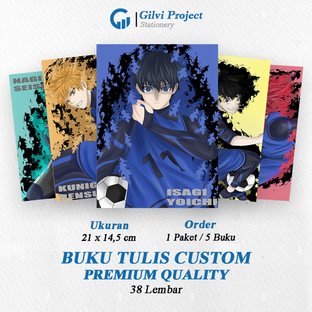 

Buku Tulis Sekolah Custom Tema BLUE LOCK Bergaris 38 Lembar 1 Pak Isi 5 Buku/ Buku Tulis Anime/ Buku Aesthetic/ Buku Catatan