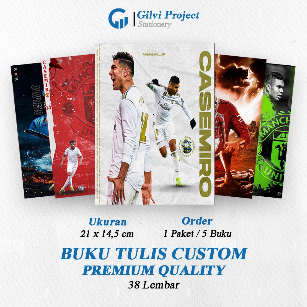 

Buku Tulis Sekolah Custom Tema Sepak Bola CASEMIRO Bergaris 38 Lembar 1 Pak Isi 5 Buku/ Buku Tulis Anime/ Buku Aesthetic/ Buku Catatan