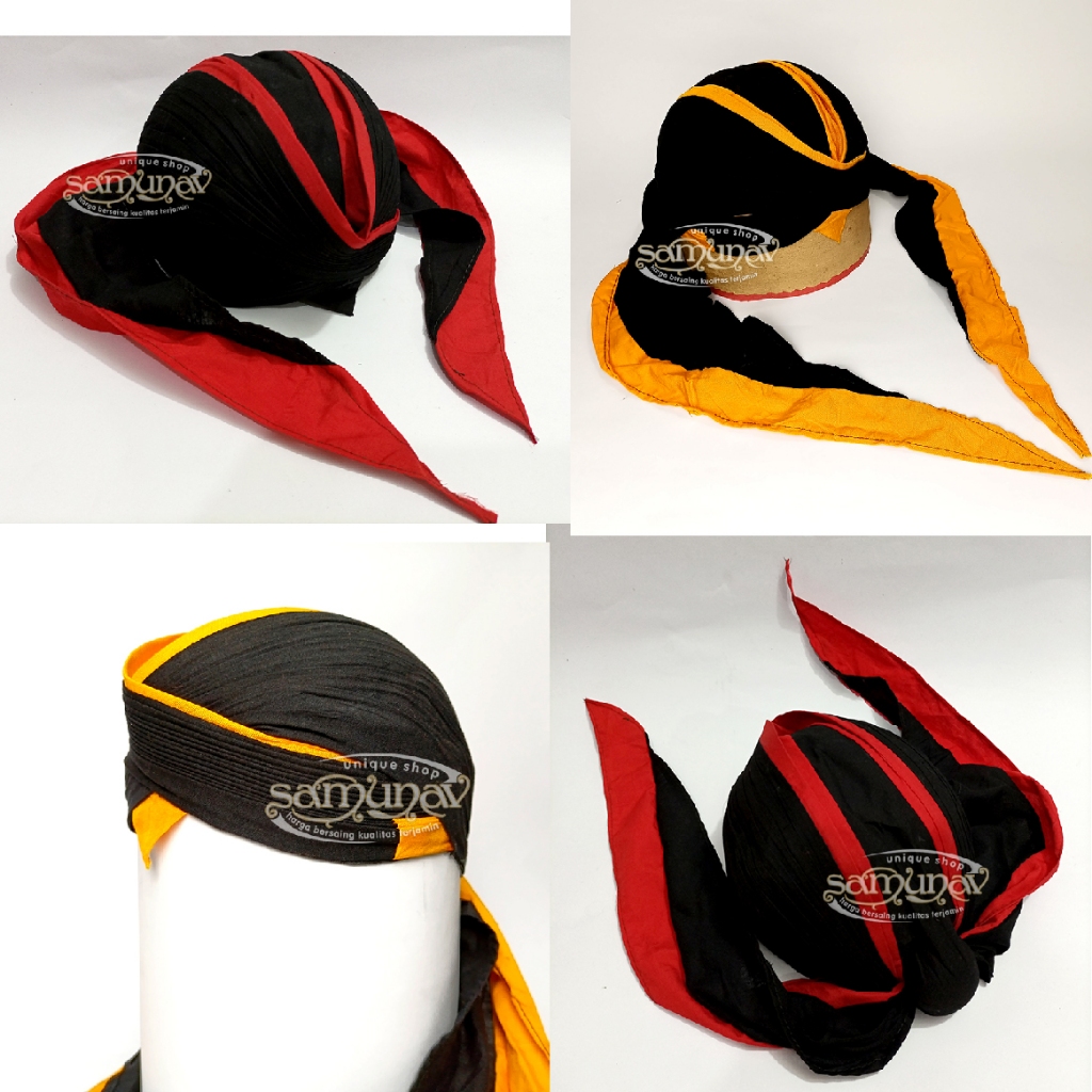 Blangkon jogja lipat sliwir Hitam Plisir Kuning / Merah