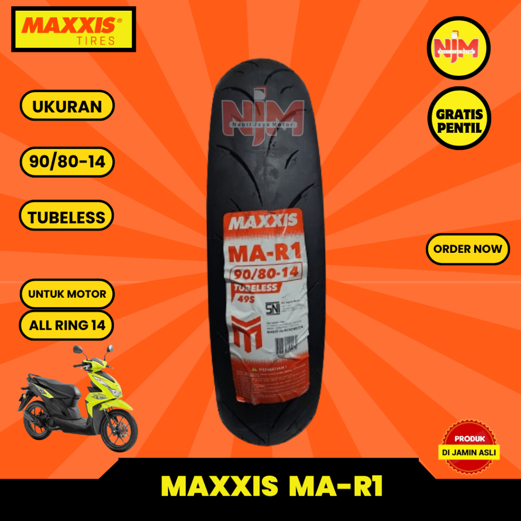 Ban Maxxis MA R1 90 80 14 Soft Compound Balap Ban luar motor Matic Beat Vario FREE PENTIL