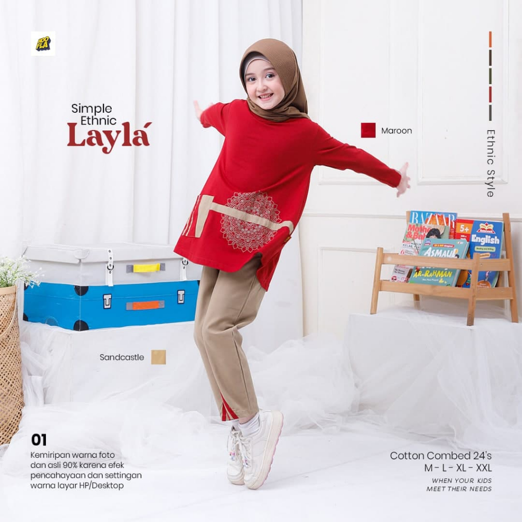 HOOFLA - SIMPLE ETHNIC LAYLA - Setelan Casual Muslim Baju Anak Perempuan