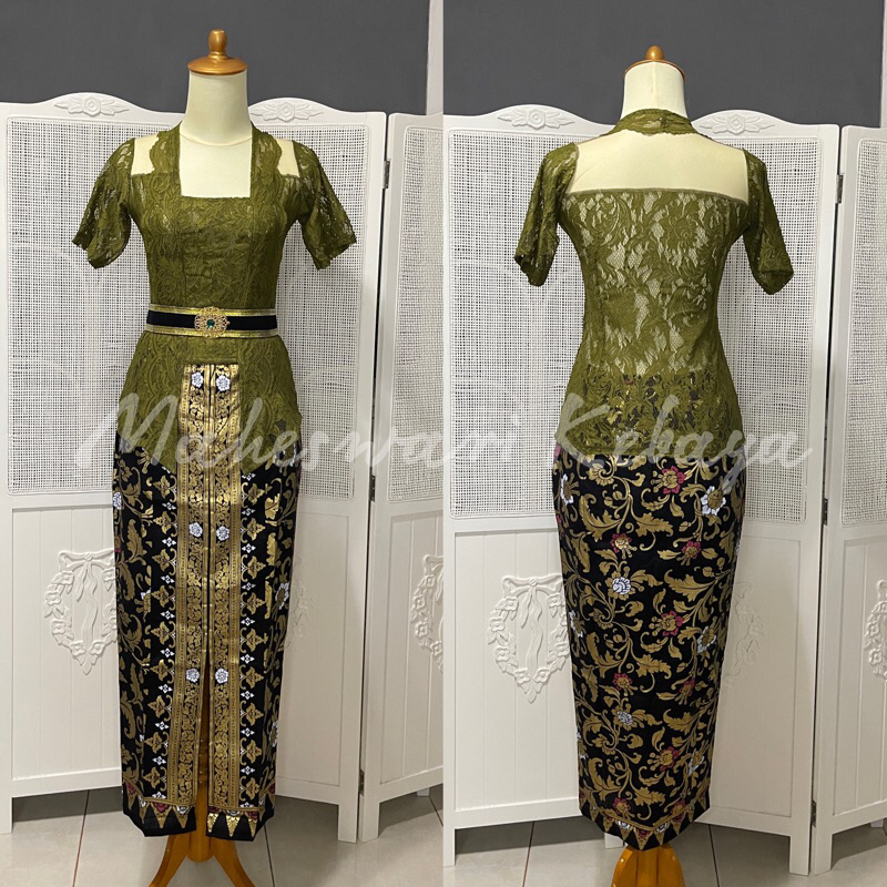 Kebaya Bali Set Brukat Modif Bali Hijau Army