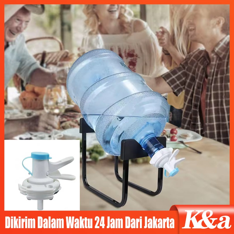 Dudukan Galon Besi Miring/ Kaki Tempat Galon Besi Bonus Keran Anti Karat Import / Rak Galon Besi / T