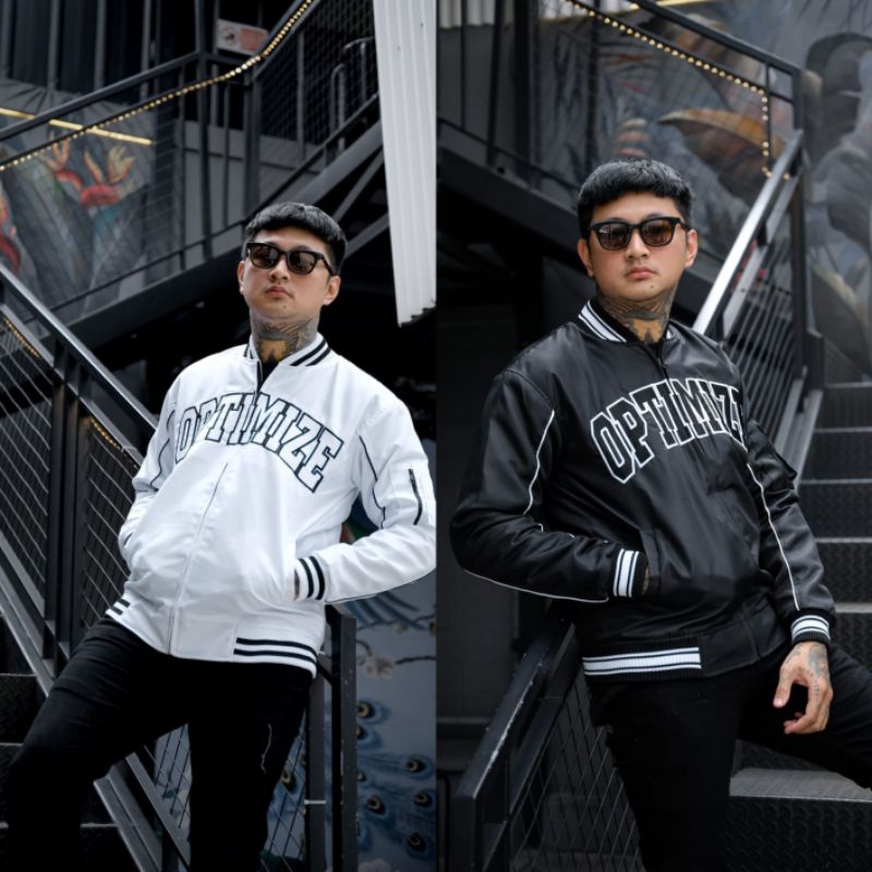 jaket bomber optimize warna hitam dan putih