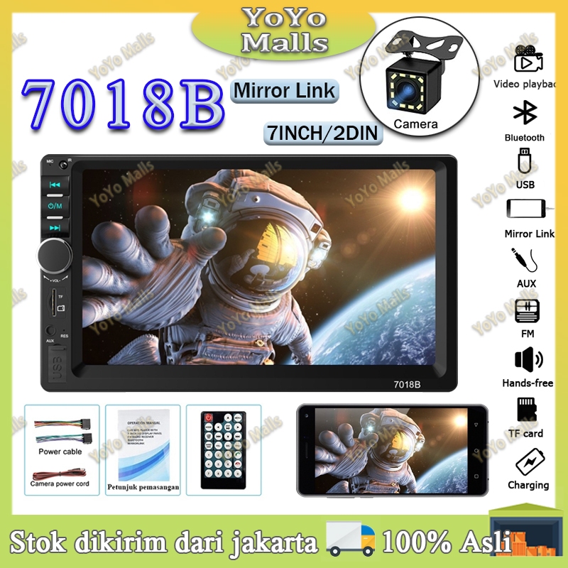 【7018B】 7 inch Radio mobil Head unit double din Radio mobil layar sentuh Player in touch screen Blue