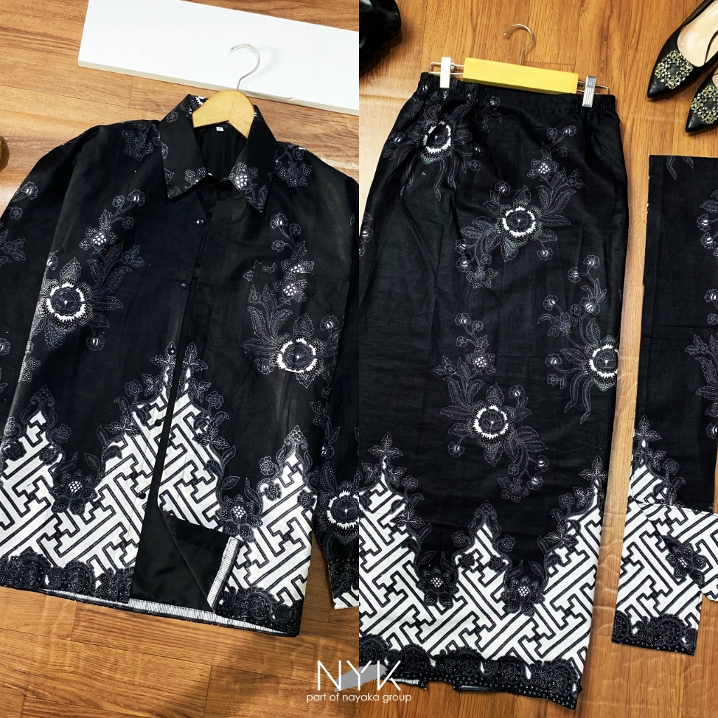 APTA B ATIK FULL FURING SERIES - COUPLE KEMEJA DAN ROK BATIK PAGER ABU - BAJU BATIK KONDANGAN KOMBIN