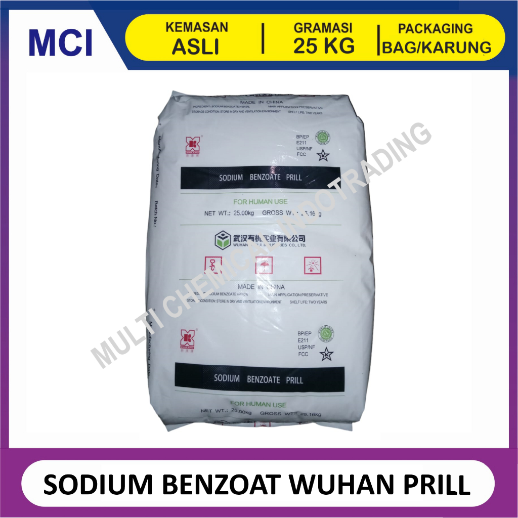 

(KHUSUS GOSEND/INSTANT) SODIUM BENZOATE WUHAN PRILL HITAM PENGAWET MAKANAN FOOD GRADE 25 KG