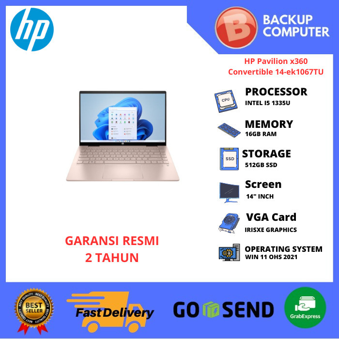 LAPTOP HP PAVILION x360 Convertible 14-ek1067TU I5 1335U 16GB RAM ROSE GOLD