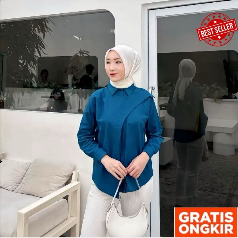 Kemeja Wanita Hawa Shirt Linen Oversize Atasan Wanita Hijab
