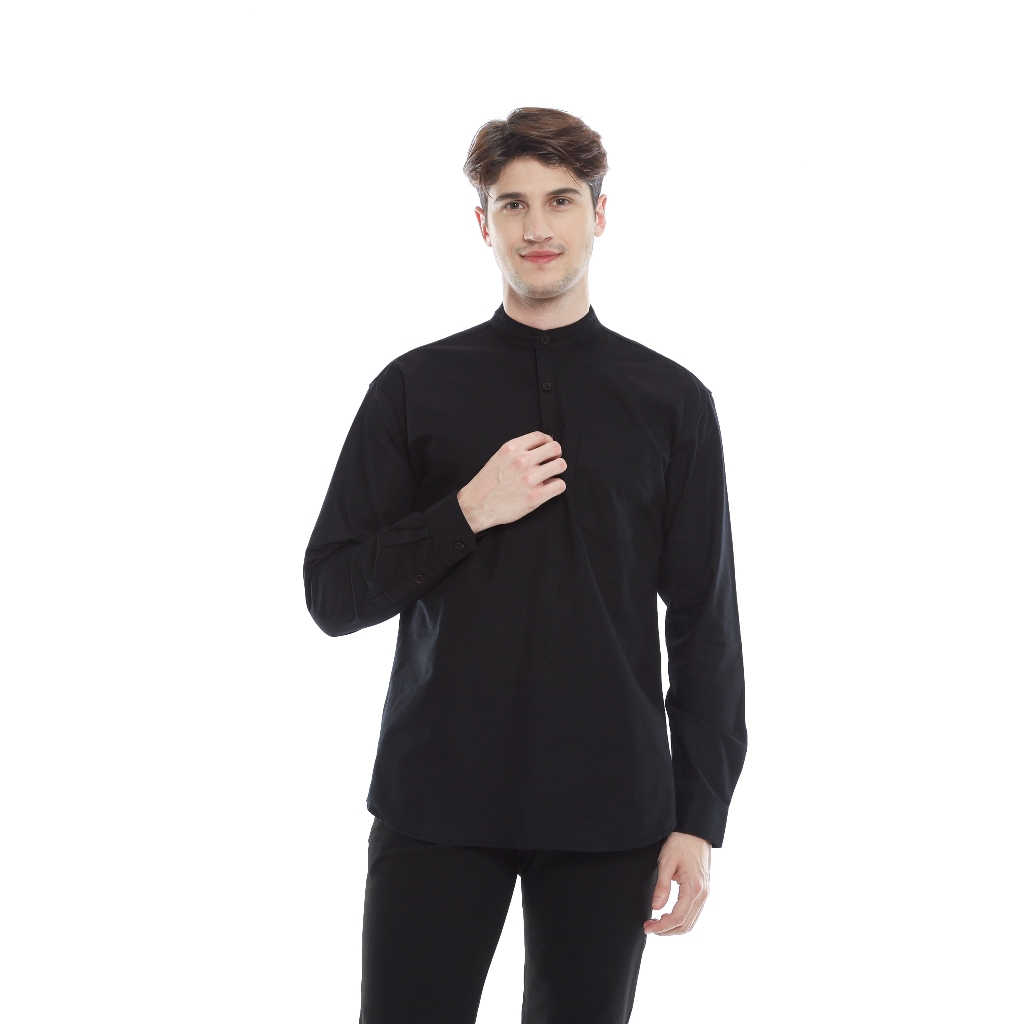 Kemeja Koko Hitam Lengan Panjang Premium I Kemeja Koko Pria Hitam  Lengan Panjang Exclussive