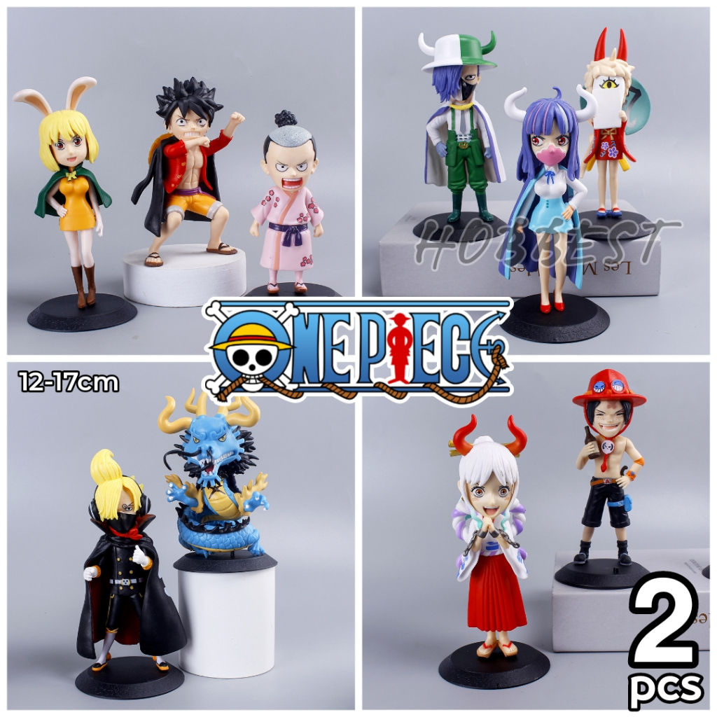 Action Figure ONE PIECE WANO Q Ver. isi 2 pcs - Miniatur Pajangan Mainan Topper Kue Luffy Kaido Carr