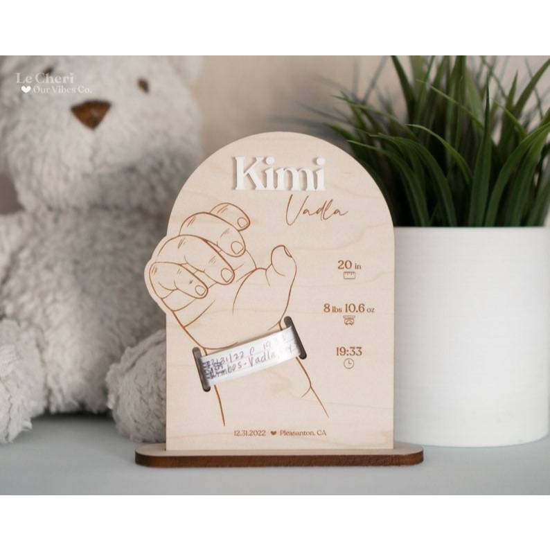 Baby announcement sign plakat kelahiran bayi kayu custom