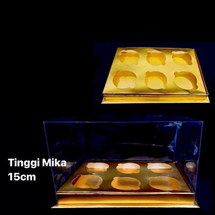 (2 Pcs)  Dus Cupcake Sekat 6 Kotak Mika Gold Isi 6 Box Kue Bolu Kukus  Kemasan Muffin Uk 17x25x15