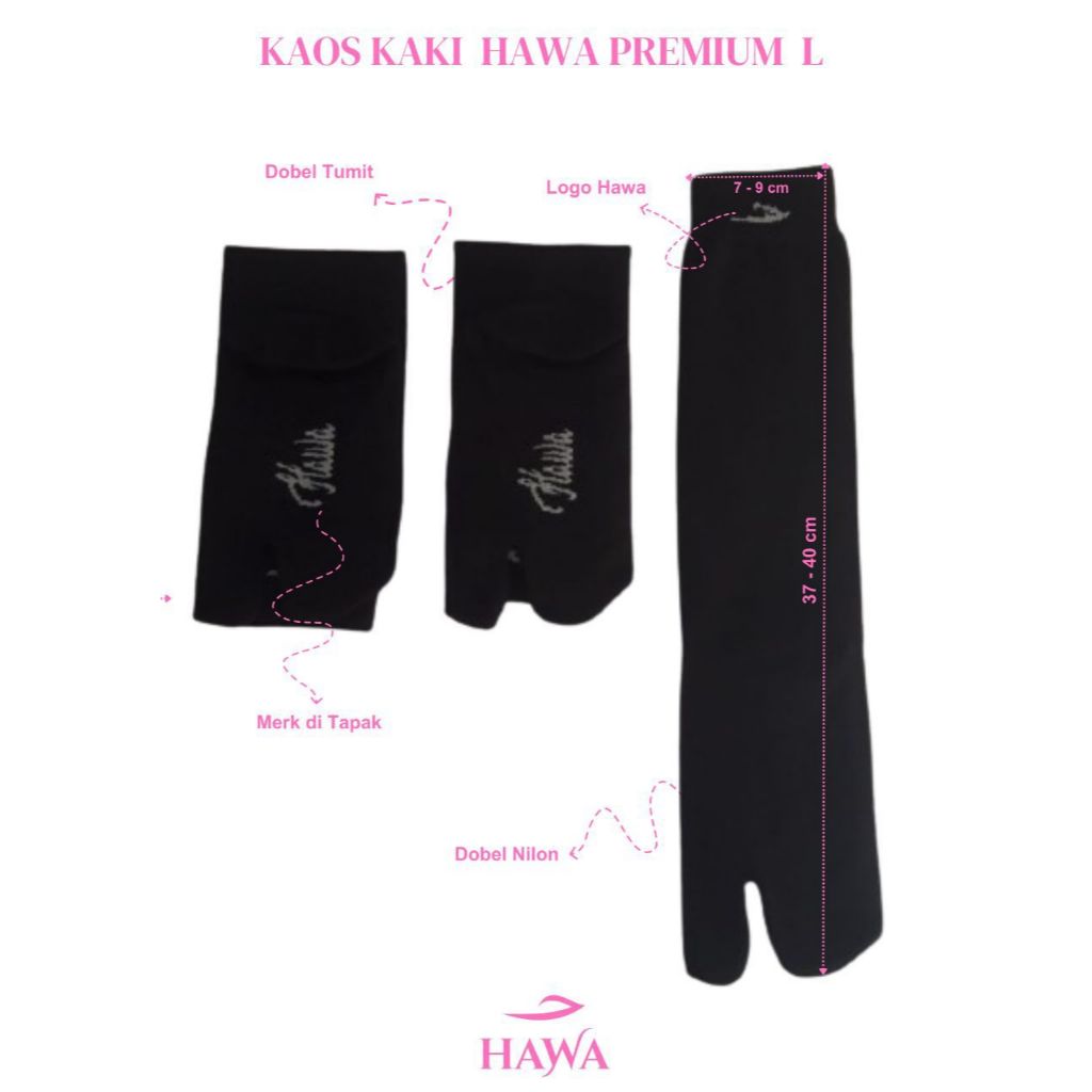 Kaos Kaki Hawa PREMIUM Dobel Nilon & Dobel Tumit Jempol Panjang L