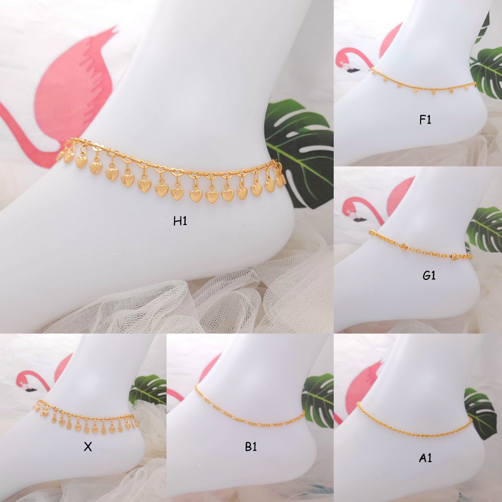 Gelang Kaki Xuping Rantai Italy Kaca Lapis Emas - BB106