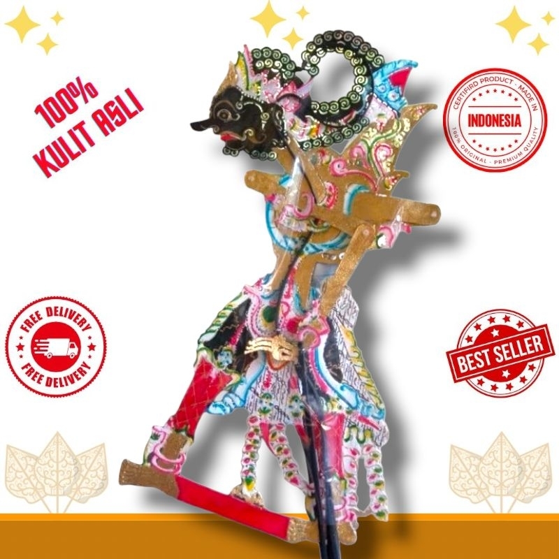 GATOTKACA EMAS Wayang Kulit sapi Asli / Wayang Kulit Asli Gatotkaca Emas Kasaran Ukuran -+ 55 cm Sta